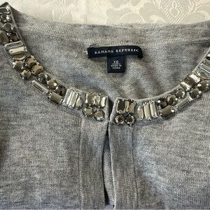 Banana Republic Women Rhinestone Collar Ribbed Cardigan Size Small Color Gray